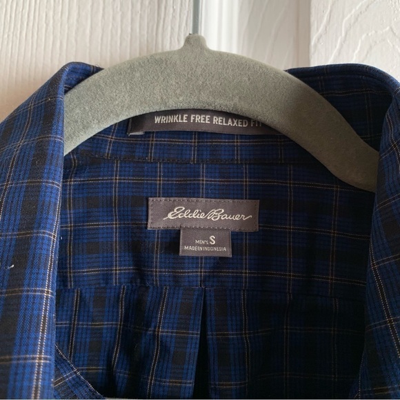 Eddie Bauer Button Shirt Long Sleeve Plaid Blue Wrinkle Free - Picture 3 of 9
